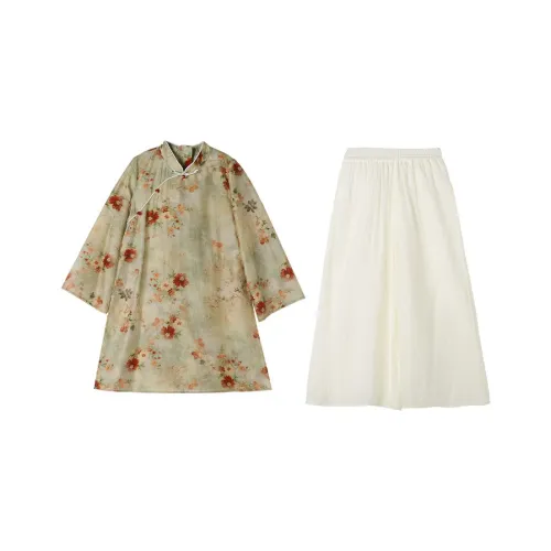 YUANYUAN GIRL Желтый Зеленый Двухкомпонентный Комплект для Детей Ципао