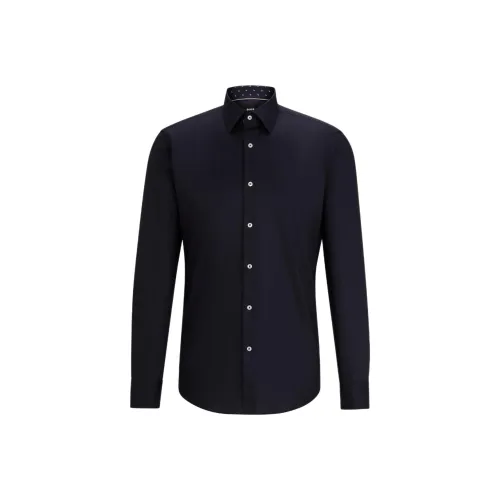 Hugo Boss Регулярный крой Рубашка Easy Железо Хлопковый поплин Рубашка Мужская Темно-синий