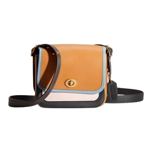 COACH Rambler Коровья кожа Сумка через плечо Маленькая Женская Светлая Седло Коричневый