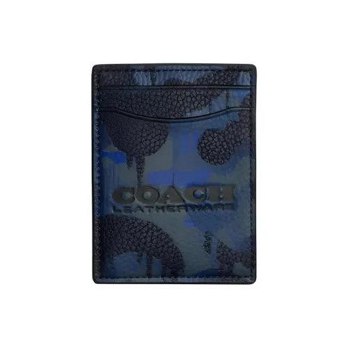 COACH Card Case Мягкий Полированный Камелий Кожа Кошелек Держатель для Карт Мини Женский Камуфляж Синий