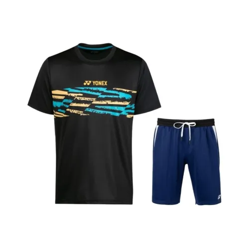 YONEX Комплект Черный Топ + Темно-Синие Шорты Мужские Повседневные Спортивные Одежды