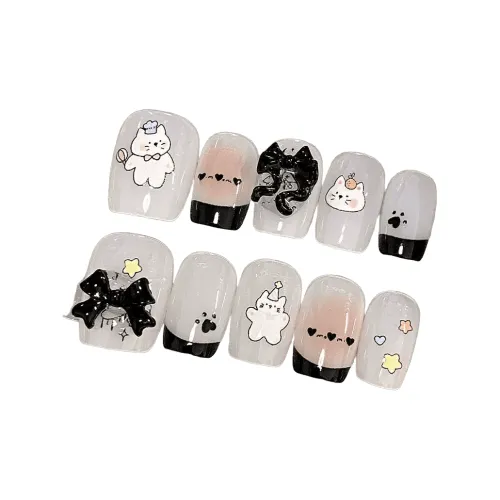T Z Cartoon Animal Ins Кошачий глаз False Nail Трапециевый Белый черный Размытый Милый