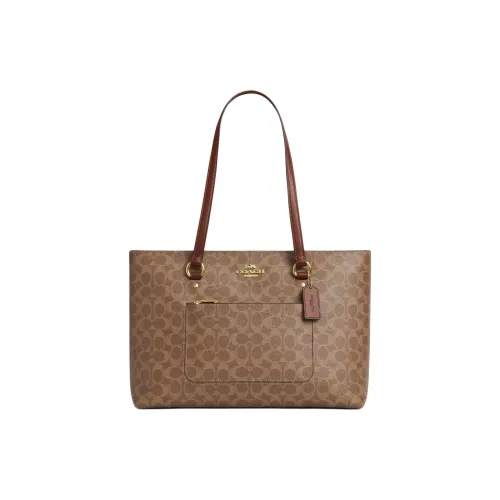 COACH Station Искусственная кожа с коровьей кожей сумка на плечо большая женская коричнево-желтая