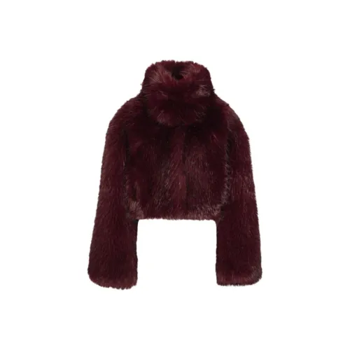 Rotate FW25 Искусственный мех Crop Куртка Бургунди Бархат Feel Куртка Женская