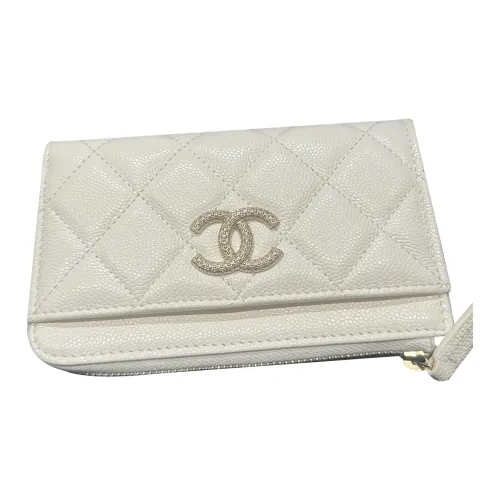 CHANEL Классический держатель для карт с узором "Ромб" Женский Белый