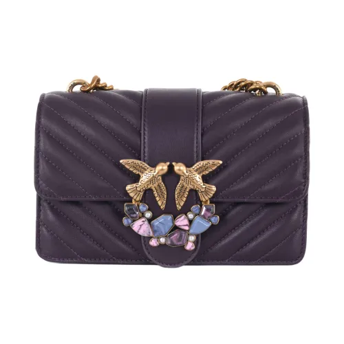 PINKO Love Icon Овчина с Телячьей Кожей Сумка Swallow Сумка через плечо Мини Женская Темно-фиолетовая
