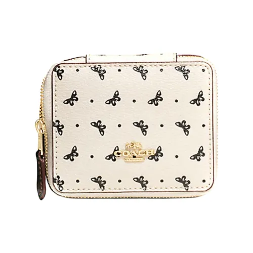 COACH Ювелирные украшения Bo Покрытый холст Шкатулка для украшений Хранение Коробка Мини Женские Мел белый Черный узор