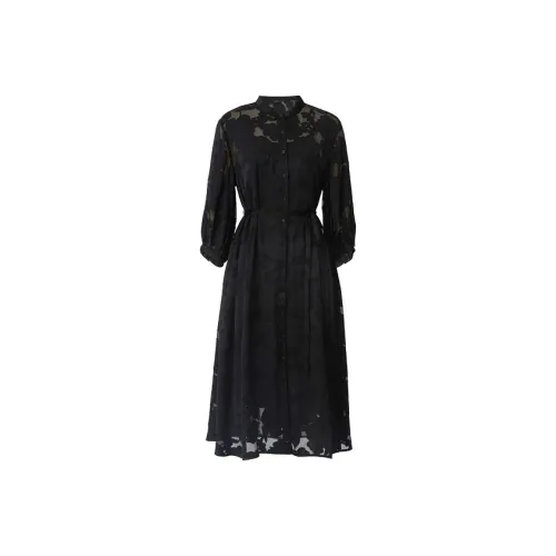 AUM Черные Женские Длинные Платья с Длинными Рукавами