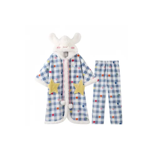 ECONICE Клетчатый Пижамный комплект халат + брюки женский