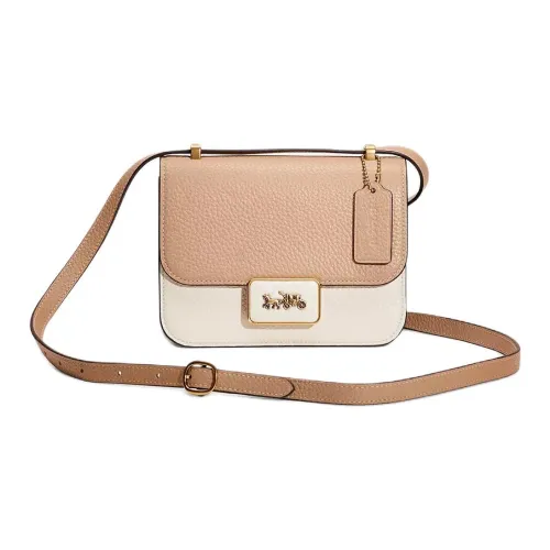 COACH Alie Кожа Маленькая Квадратная Сумка Сумка через плечо Сумка на плечо Женская Белая и Тауповая