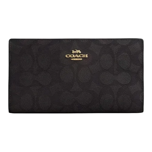 COACH SignatureCanvas Покрытый холст Кошелек Маленький Женский Ореховый и Черный