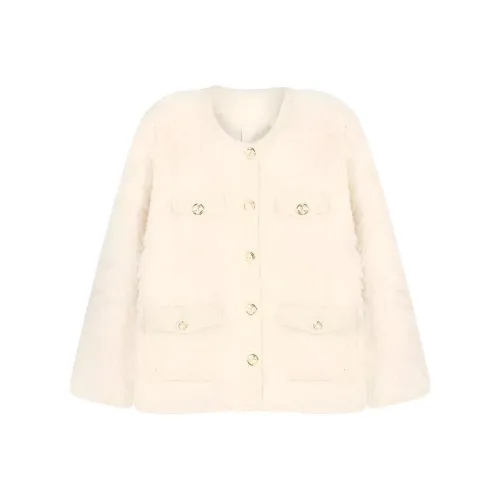 DANCANG Экрю Женское Короткое Пальто