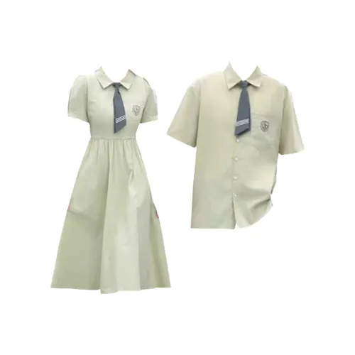 Meanalot Светло-зеленое женское платье с галстуком + мужская рубашка с галстуком унисекс рубашки