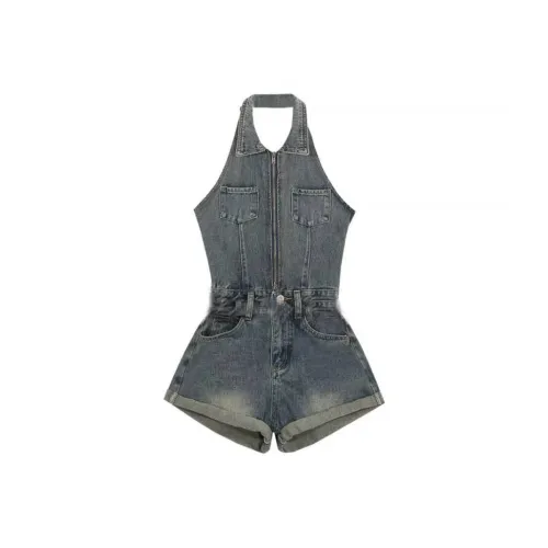Icicofficial Винтажный синий с ременем Женские комбинезоны