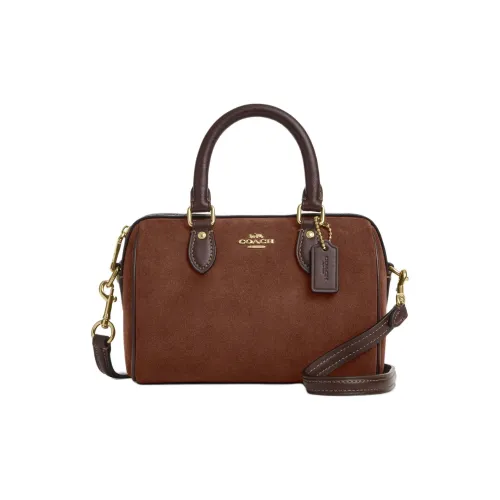 COACH Rowan Коровья кожа Бостон Цилиндрическая сумка Сумка Маленькая Женская Винтажный коричневый