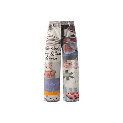 BAOZAN Цифровой с принтом Унисекс Джинсы