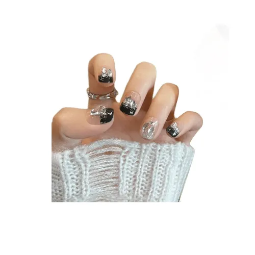 T Z Французский Блестящий Розовый Diamond Star Ромб False Nail Укороченный Круглый Короткий Черный Однотонный Блестки