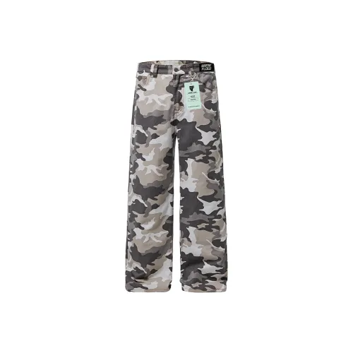 SAME FLOW [Базовый] Серый Белый Камуфляж Унисекс Джинсы
