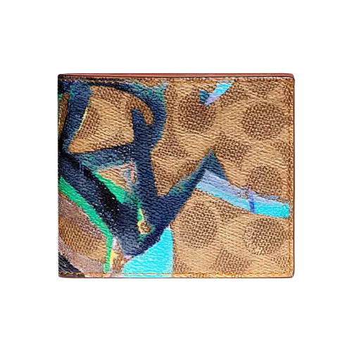 COACH Мята+SERF Коллаборация Billfold Wallet Холст с кожей Держатель для карт кошелек Мини Женские Коричневый