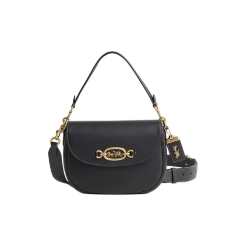 COACH Харлей Коровья кожа Сумка через плечо Сумка среднего размера Женская Черная