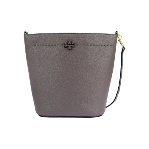 TORY BURCH McGraw Litchi Grain Leather Bucket Bag Portable Crossbody Bag Shoulder Bag Women's Silver Maple