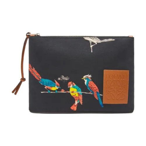 LOEWE Canvas Телячья кожа Clutch Женские Черный