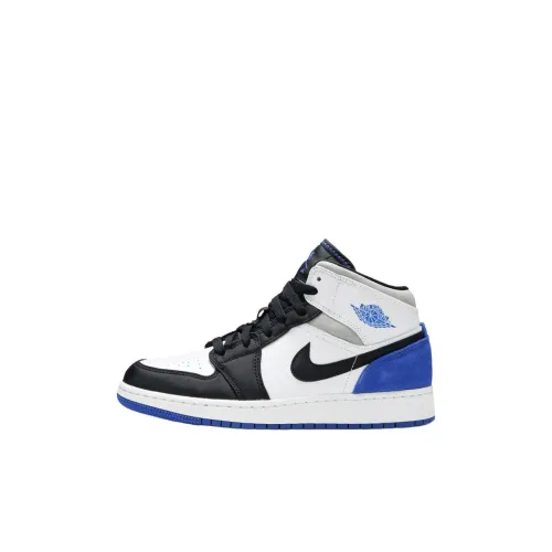 Jordan Air Jordan 1 MID Устойчивый к истиранию MID Топ Детские Баскетбольные кроссовки Сине-белый
