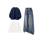 Однотонный Темно-синий + Однотонный Джинсовый Синий + Однотонный Гардения Белый