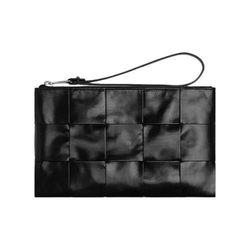 Bottega Veneta Клатч из коровьей кожи с тканью маленький мужской черный