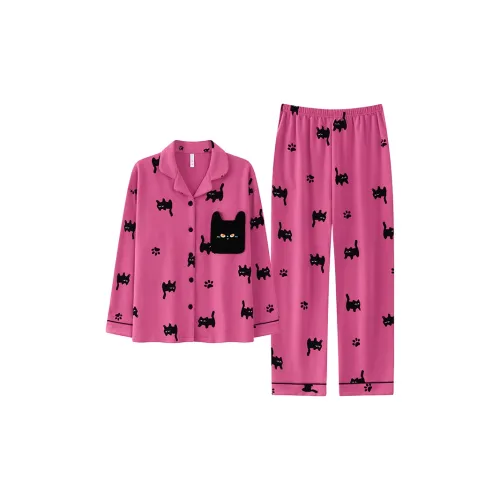 MIMOSA CHUR Черный кот Розовый Красный Женские Пижамные комплекты
