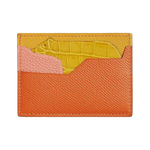 HERMES Крокодил Кожа с Mysore Шевро Картхолдер Женские Апельсин Желтый Розовый
