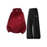 Бордовый (Ma Scrawled Линия Кошка Логотип на груди) + Черный (Ma Scrawled Линия Кошка Логотип на штанах)