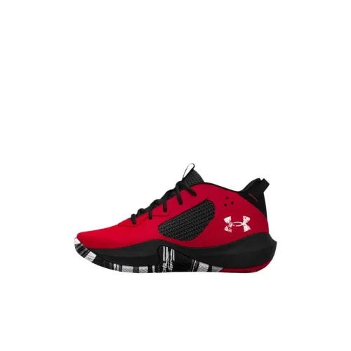 Under Armour Lockdown 6 MID Топ Детские Баскетбольные Кроссовки Черный Красный Детский Возраст 3-7 Лет