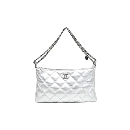 Chanel Телячья кожа Сумка-хобо Hippie Сумка Сумка на плечо Большая Женская Серебряная