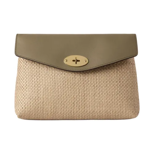 Mulberry Darley Raffia с кожаными вставками косметичка большая женская льняной зеленый