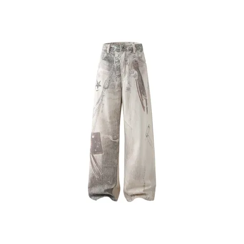 BAOZAN Цифровой с принтом Унисекс Джинсы