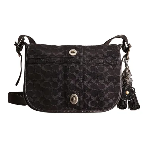 COACH Legacy Кожа Седло Сумка Сумка через плечо Большая Женская Черная