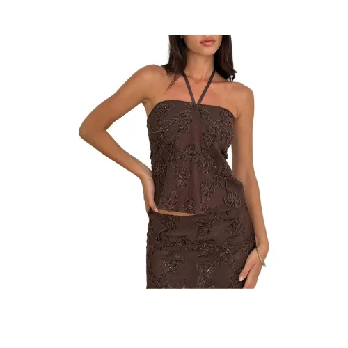 Motel Rocks SS25 Ruwi Sequin KNIT Топ на бретелях Темно-коричневый Женский