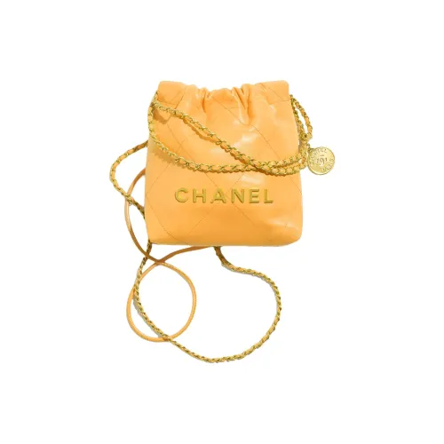 CHANEL 22Bag Телячья кожа Ведрообразная сумка Сумка через плечо Мини Женская Оранжевая Желтая