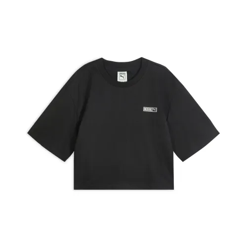 PUMA x Розовая футболка передний дизайн маленький логотип унисекс черный