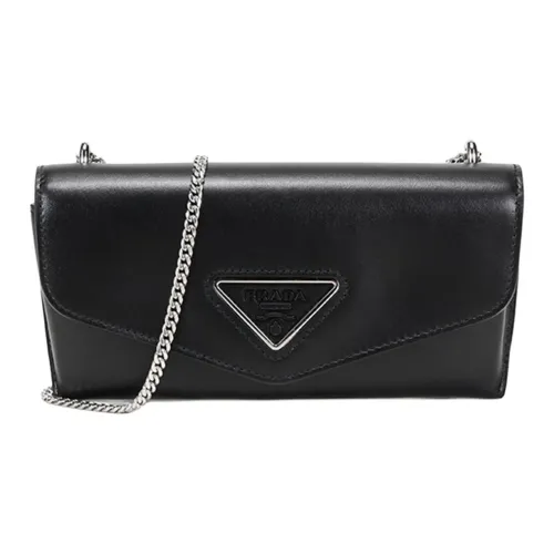 PRADA Кожаный Конверт Клатч Сумка с цепочкой Сумка через плечо Сумка на плечо Женская Черная