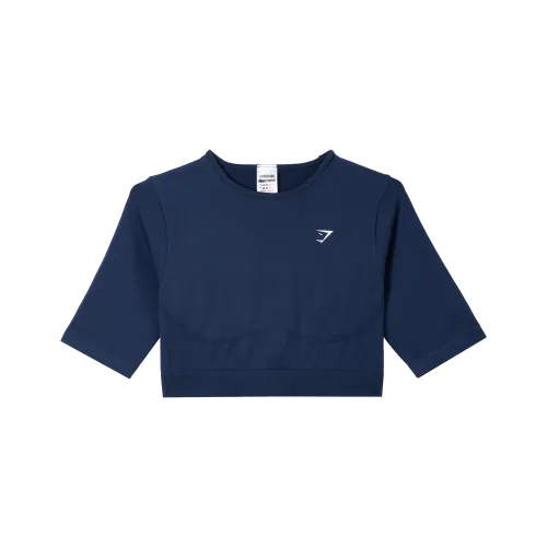 GYMSHARK Бесшовный Кроп Топ Кроп Топ Женский Морской Синий