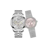 5587 Белый циферблат, стальной браслет + 3363-Энергичный розовый