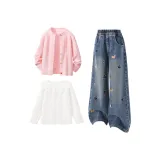 Однотонный Розовый + Однотонный Джинсовый Синий + Однотонный Гардения Белый