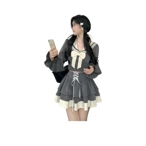 YINLEI Серый комплект [Топ+юбка] Женские Комплекты с юбкой