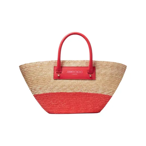 Jimmy Choo Тоут Сумка Сумка для покупок Сумка Рафия Средний Женская Естественный и Перечно-красный