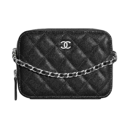 CHANEL Икорный Корова Кожа Camera Сумка Сумка с цепочкой Косметичка Сумка через плечо Женская Черная