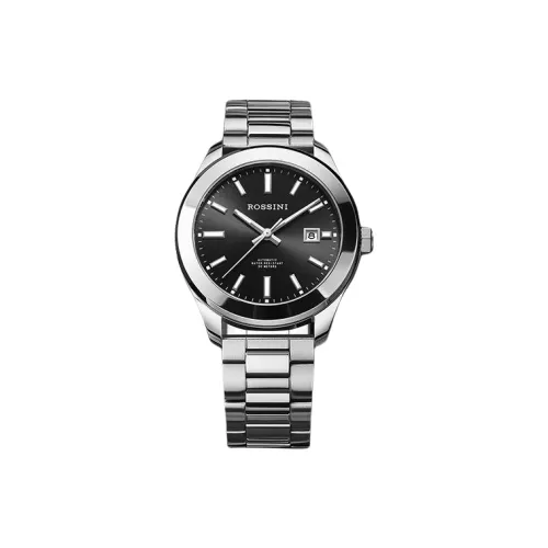 ROSSINI Механическое механическое часы из нержавеющей стали с ремешком черный циферблат мужские часы