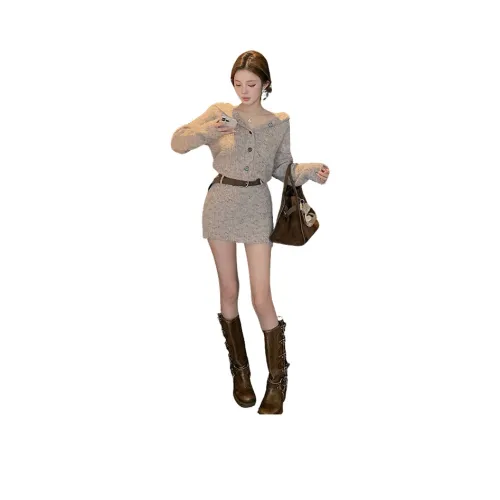 PARKYEON Хаки Платье Женское Длинное с Длинными Рукавами Платья