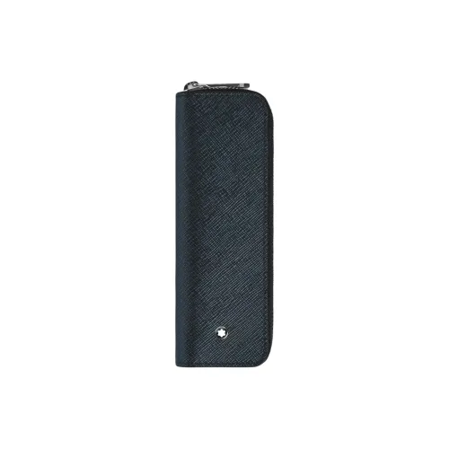 MONTBLANC Крест Узор Принт Full Зернистая кожа коровы Ручка Сумочка для украшений Путешествие Мешок для хранения Унисекс Чернильно-синий